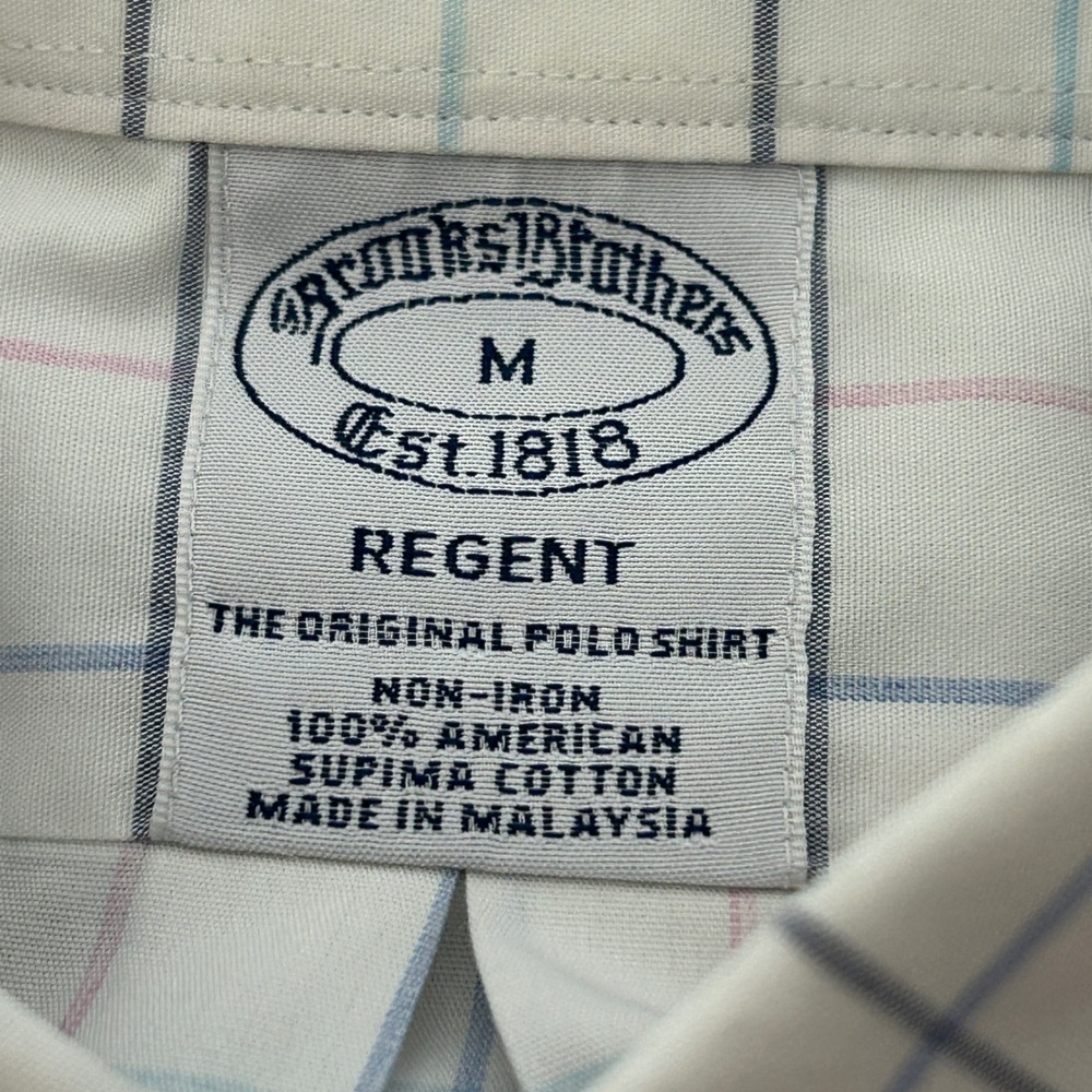 Brooks Brothers Button Down Shirt M White Regent Non-Iron Supima Cotton Check - Picture 7 of 8